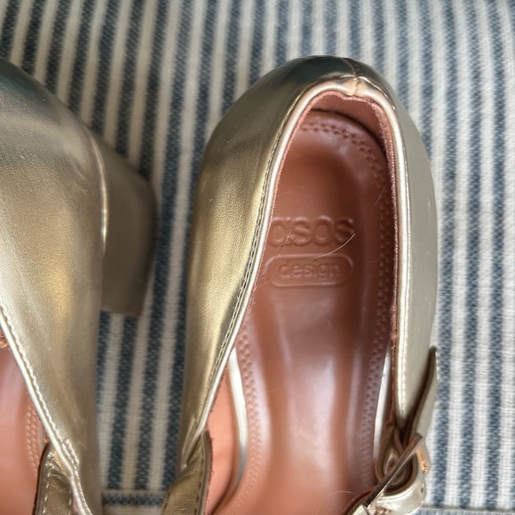 🆕 9 ASOS Design Selene Gold Metallic Mary Jane Chunky Square Heel NWT - Picture 6 of 10